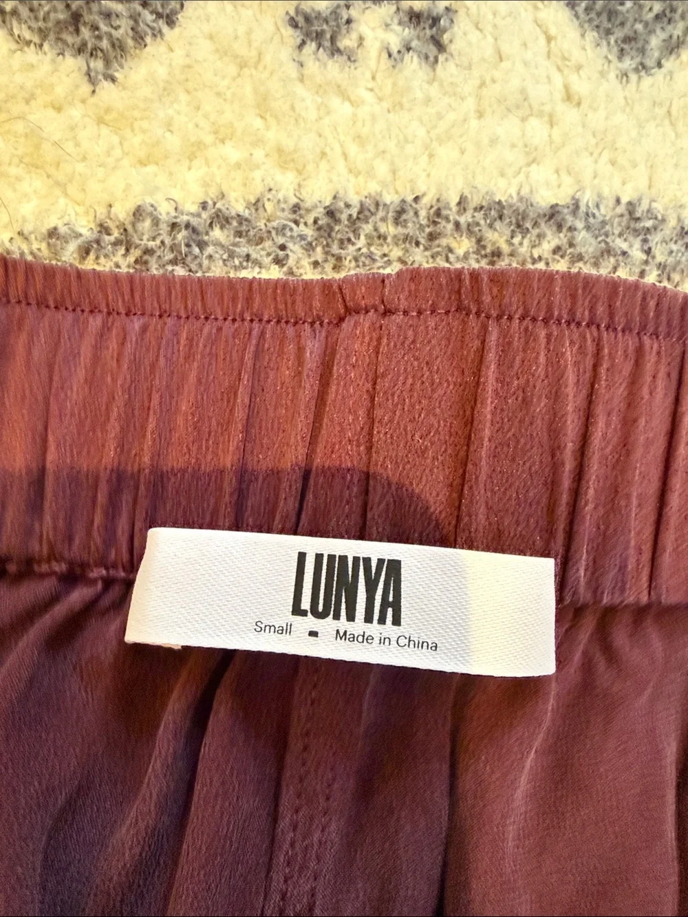 lunya Plum silk pajama set with matching shorts